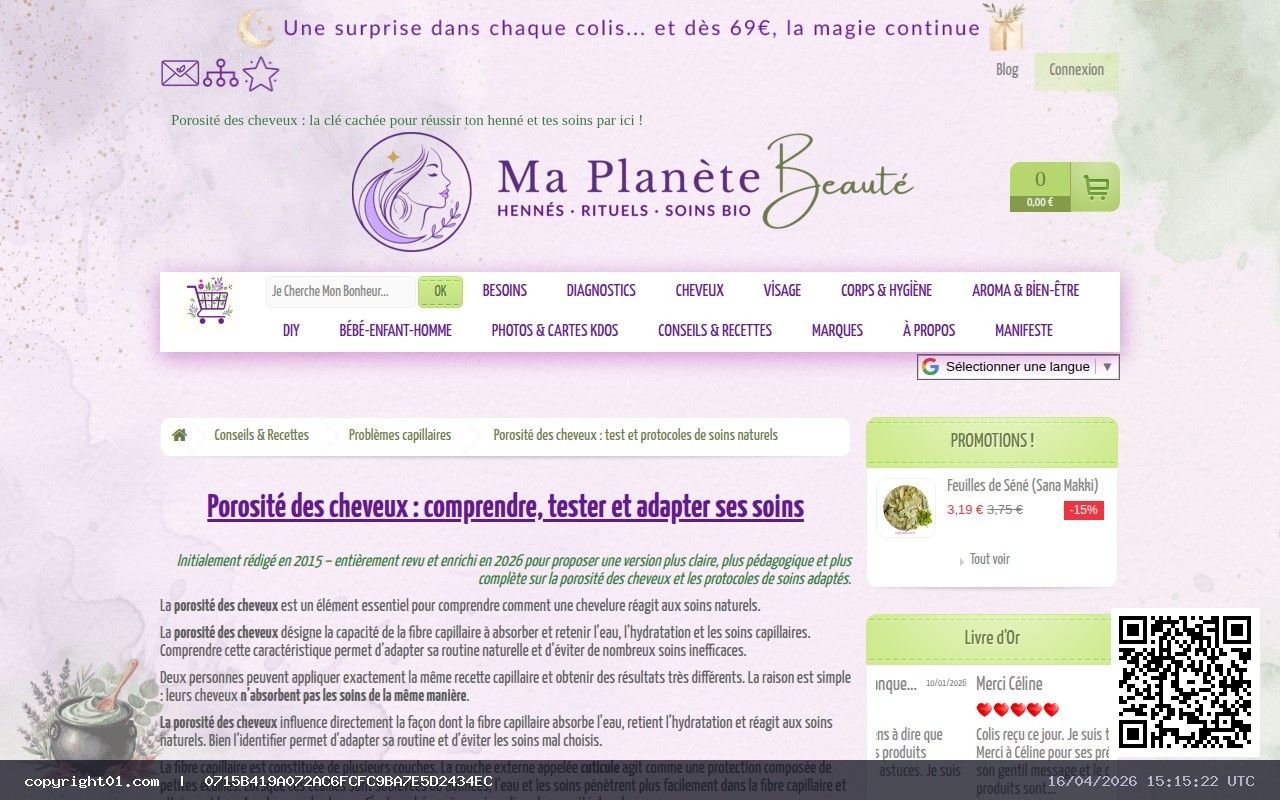 Porosité des cheveux : test et protocoles de soins naturels - MA PLANETE BEAUTE