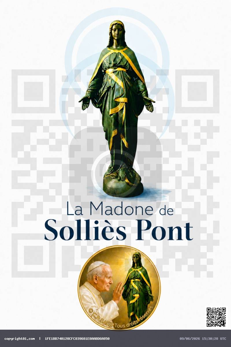 La Madone des Motards & sa bénédiction par Jean-Paul II en médaillon.