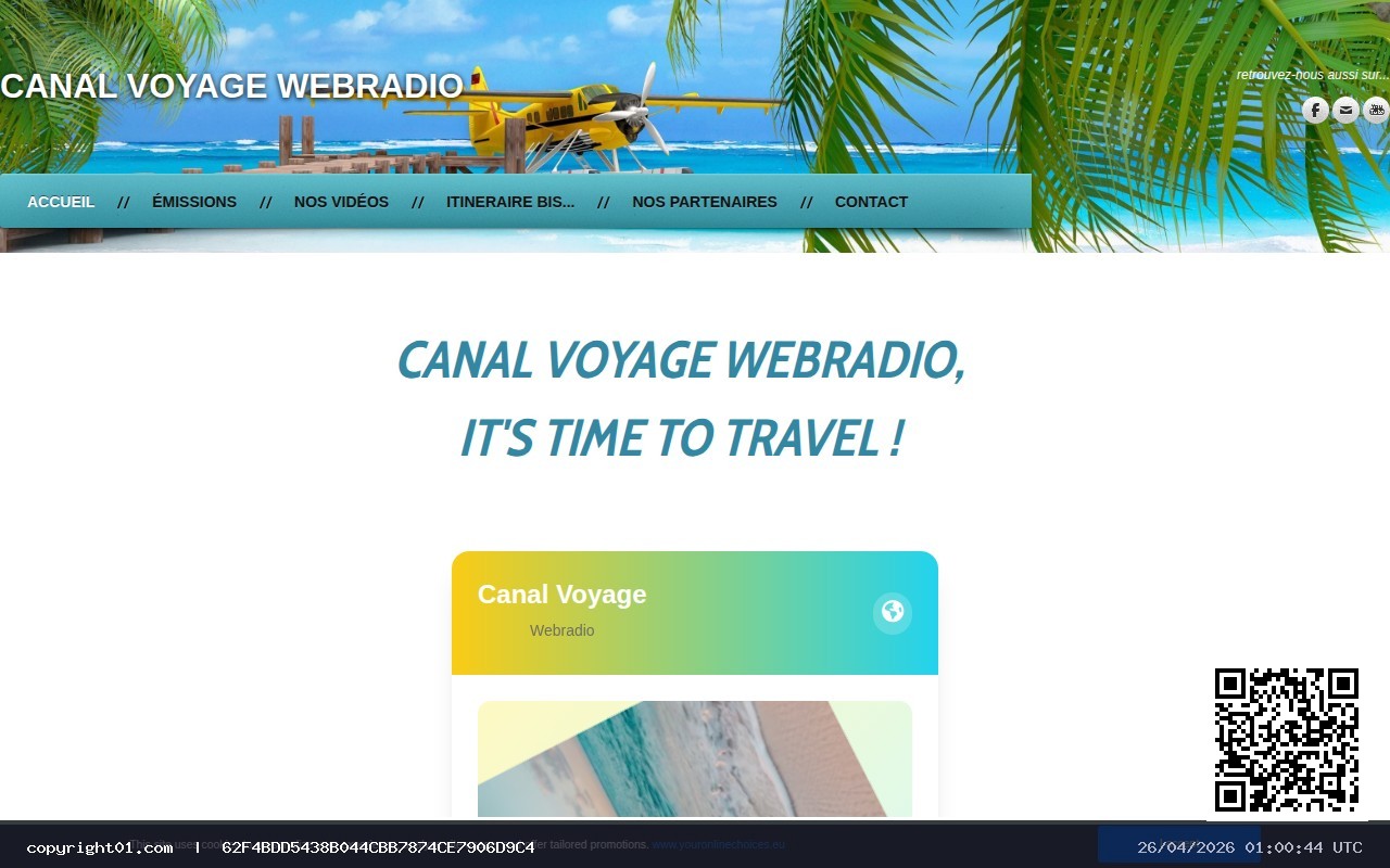 Screenshot of http://www.canalvoyagewebradio.com