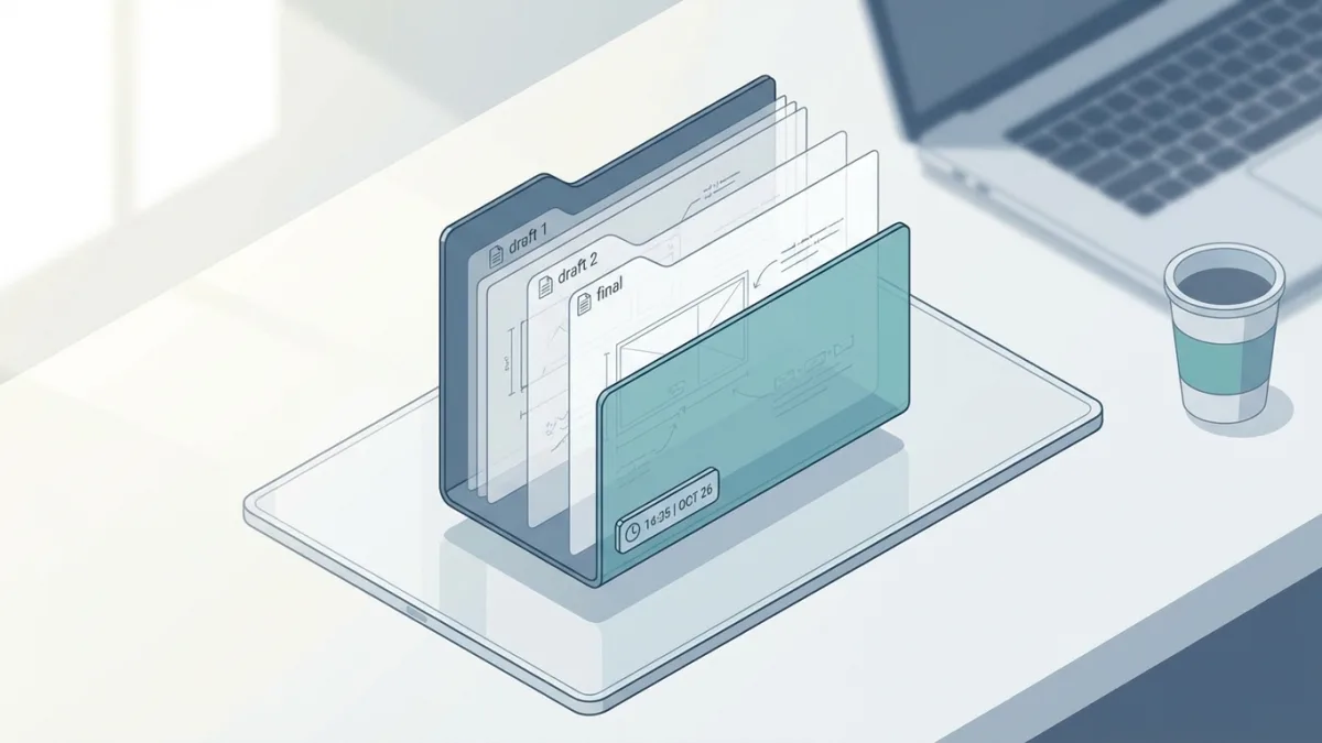 Digital folder showing layers of creative drafts and a timestamp