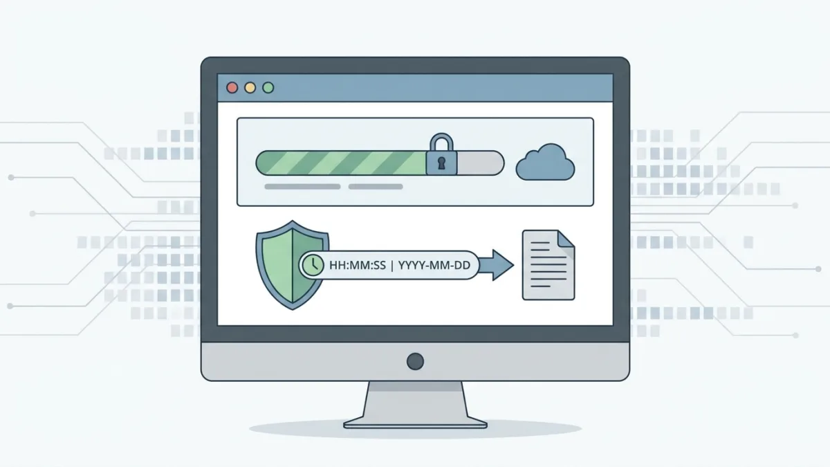 A digital interface showing a secure file upload process with a timestamp, representing modern intellectual property registration
