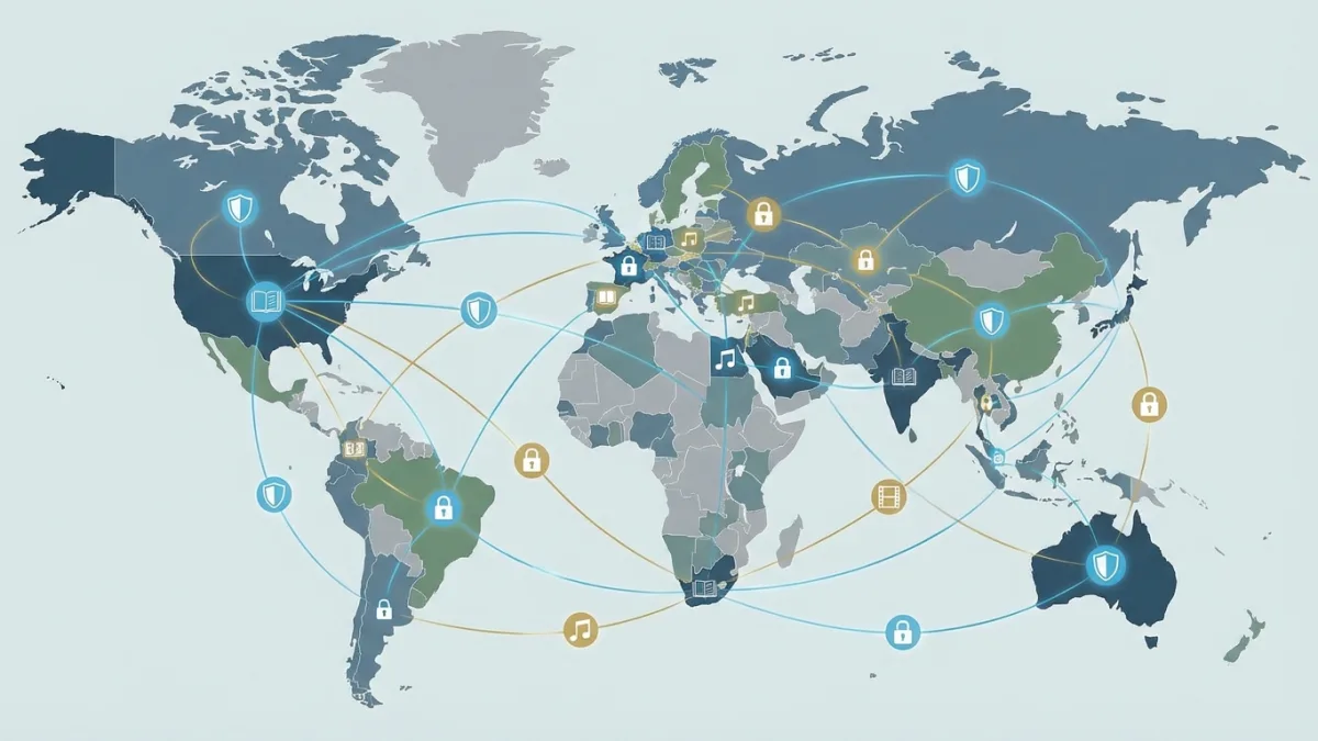 Global map showing international copyright protection