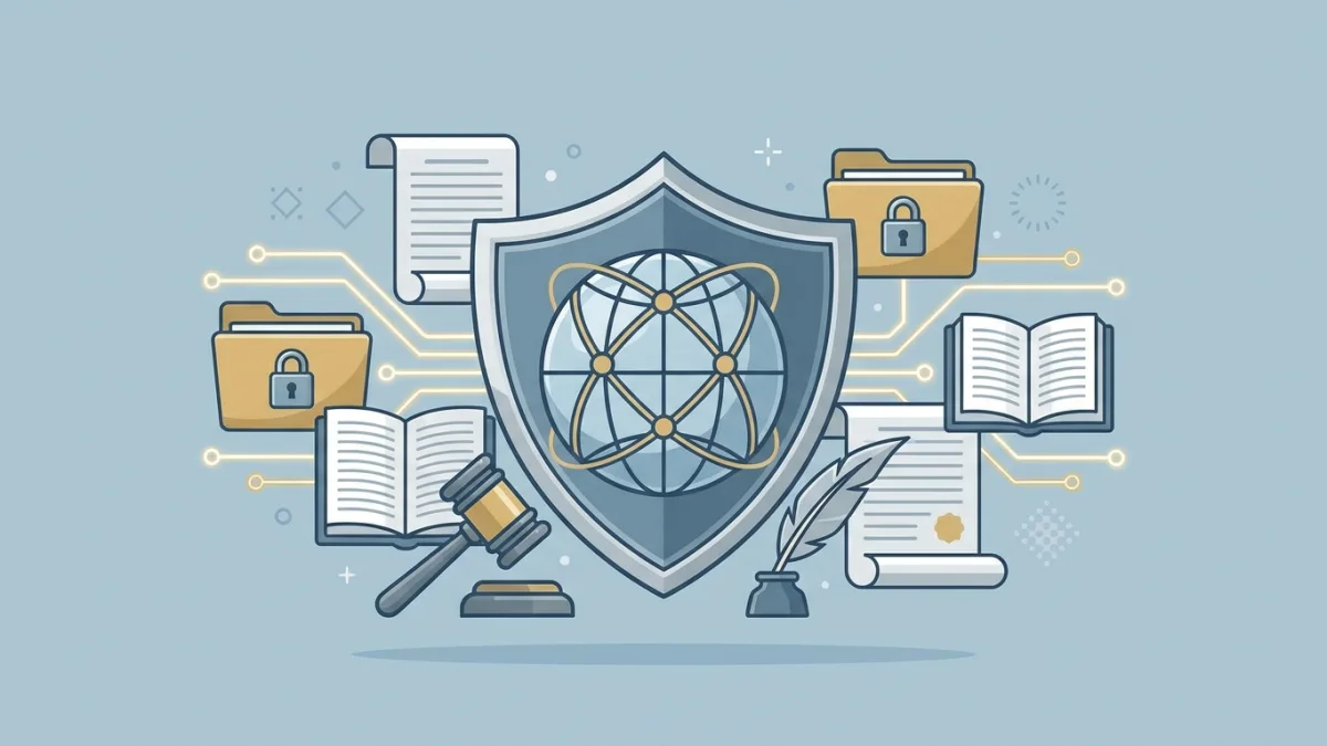 international copyright protection concept with a globe and legal documents