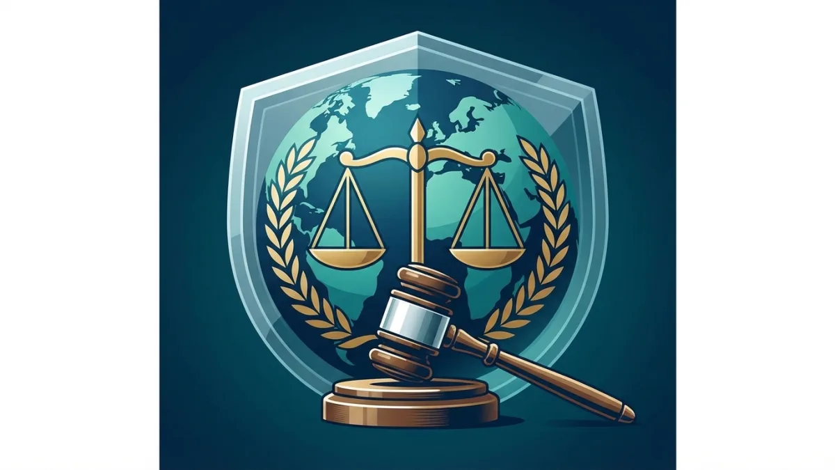 International legal protection concept with globe and law gavel