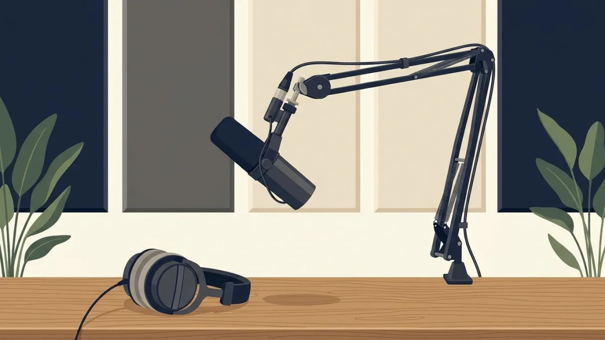 podcast studio microphone headphones