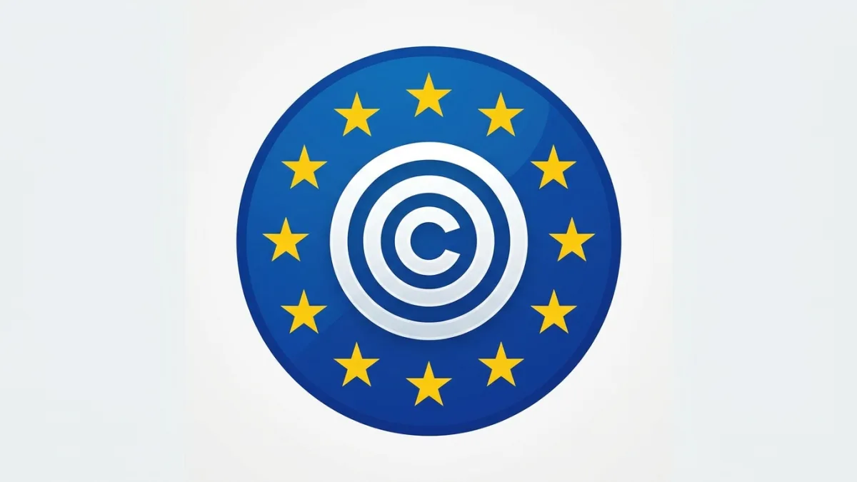 european union flag with digital copyright symbol