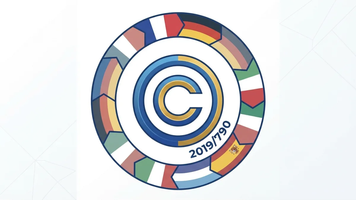 European flags and copyright symbol representing the EU directive 2019/790