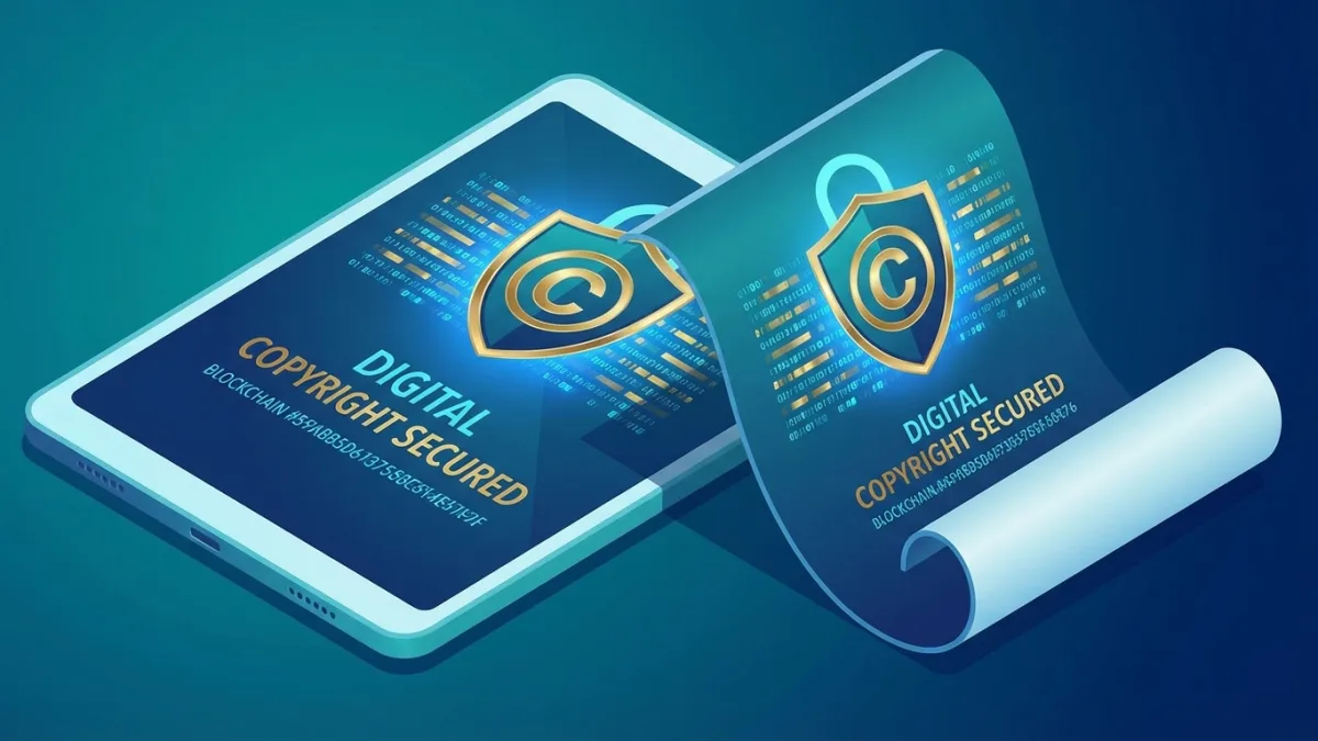 Legal document with a digital seal representing copyright protection