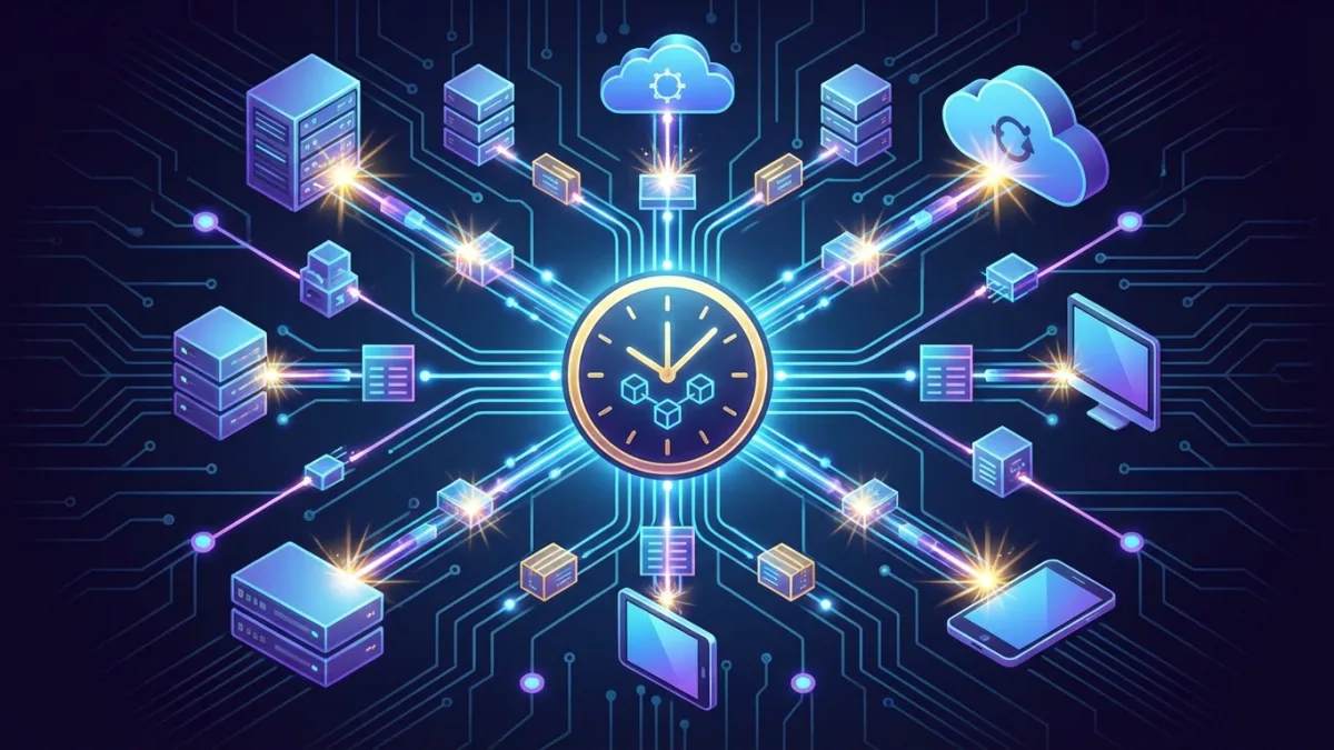 digital timestamping process concept glowing network