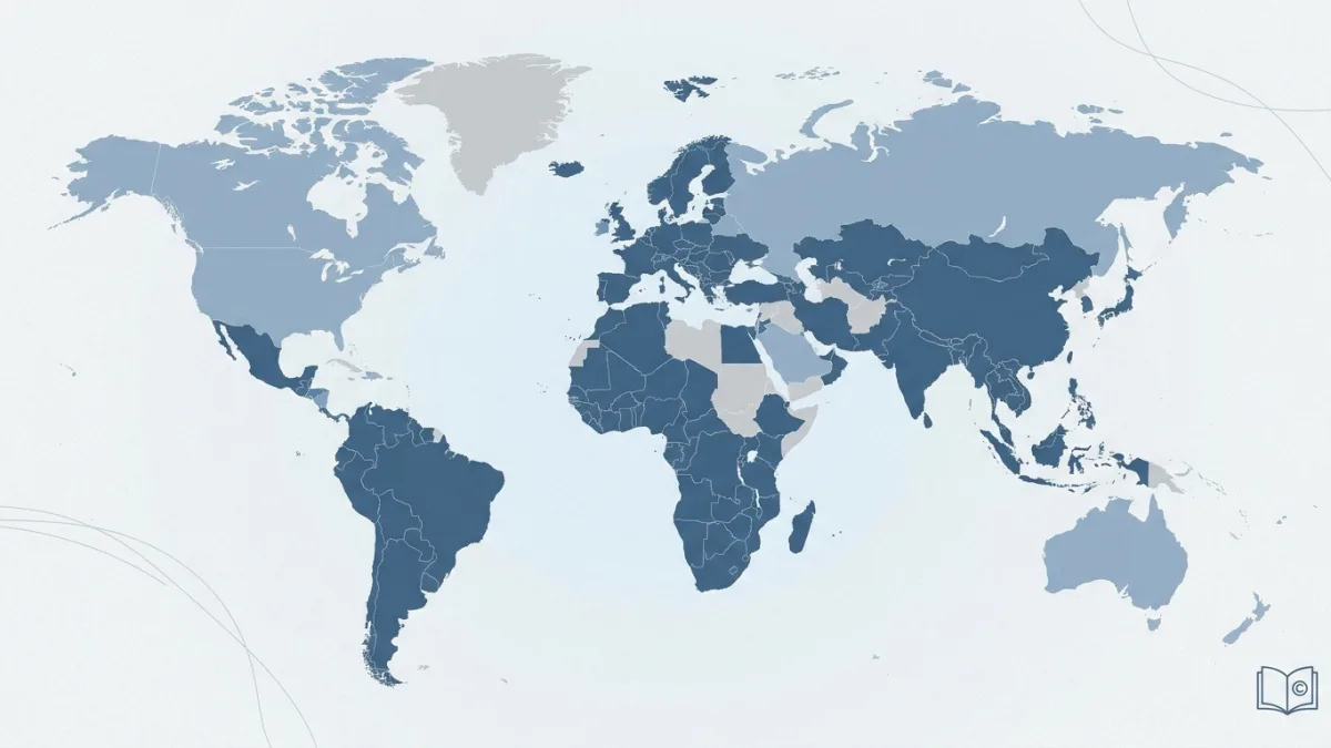 World map showing the 181 member countries of the Berne Convention for copyright protection