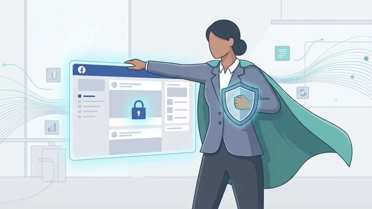 Social media manager protecting content on Facebook screen