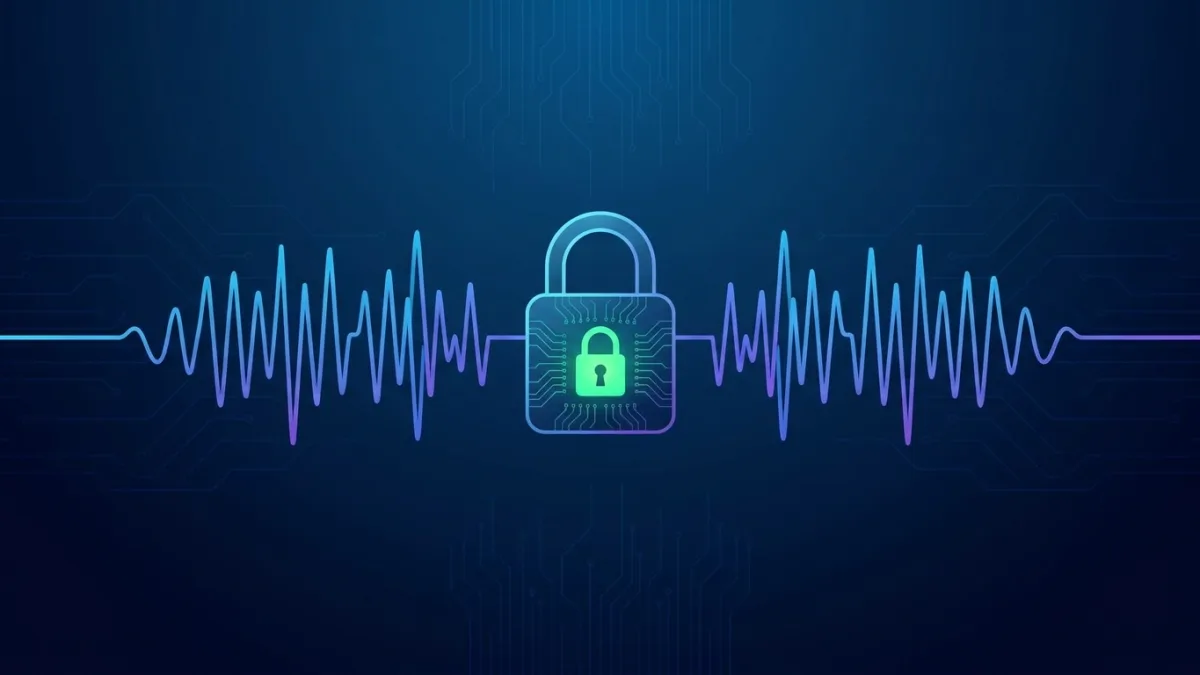 Digital audio waveform with a secure padlock symbol protecting data