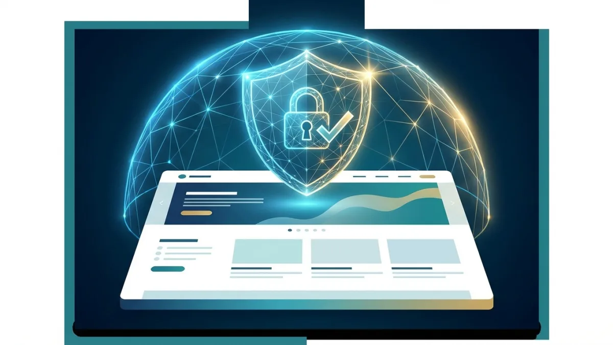 digital security shield over a website layout