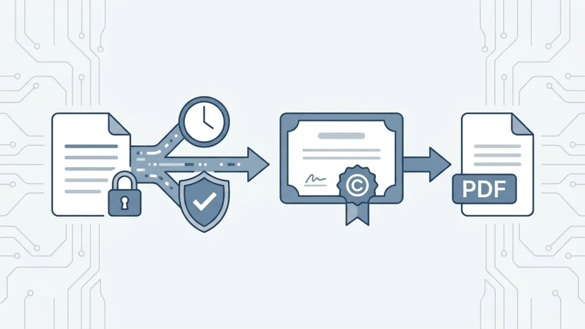 secure digital time stamping process generating pdf certificate for copyright protection