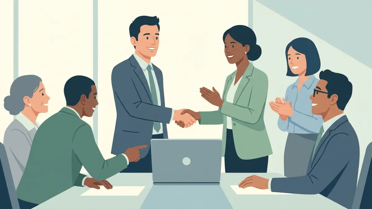 business professionals resolving a dispute over a laptop