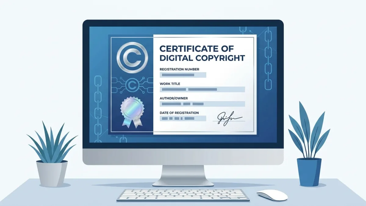 digital copyright certificate on a computer screen