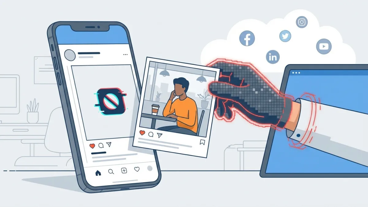 concept of a stolen social media photo on a smartphone screen