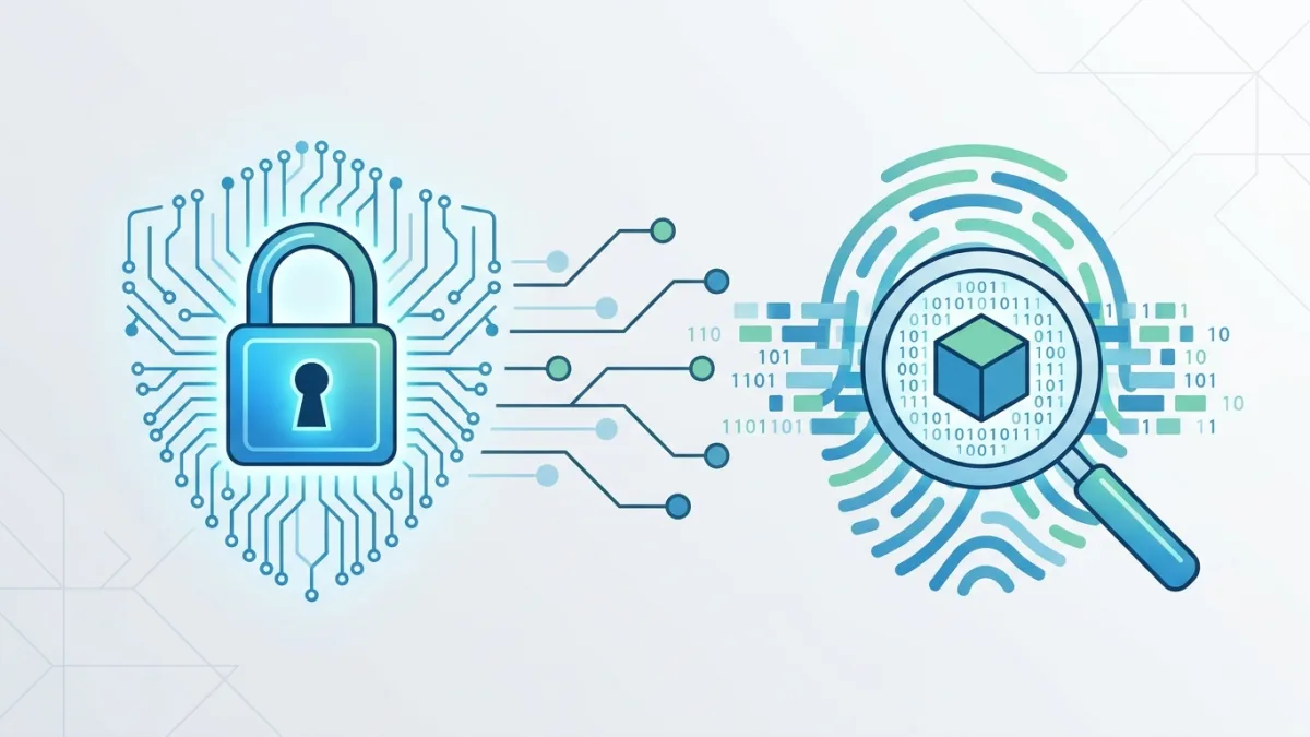 Conceptual image of digital protection and SHA-256 fingerprinting